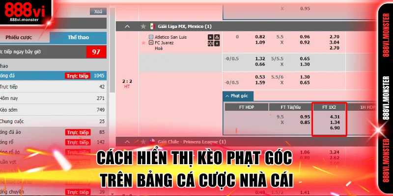 Cách hiển thị kèo phạt góc trên bảng cá cược nhà cái